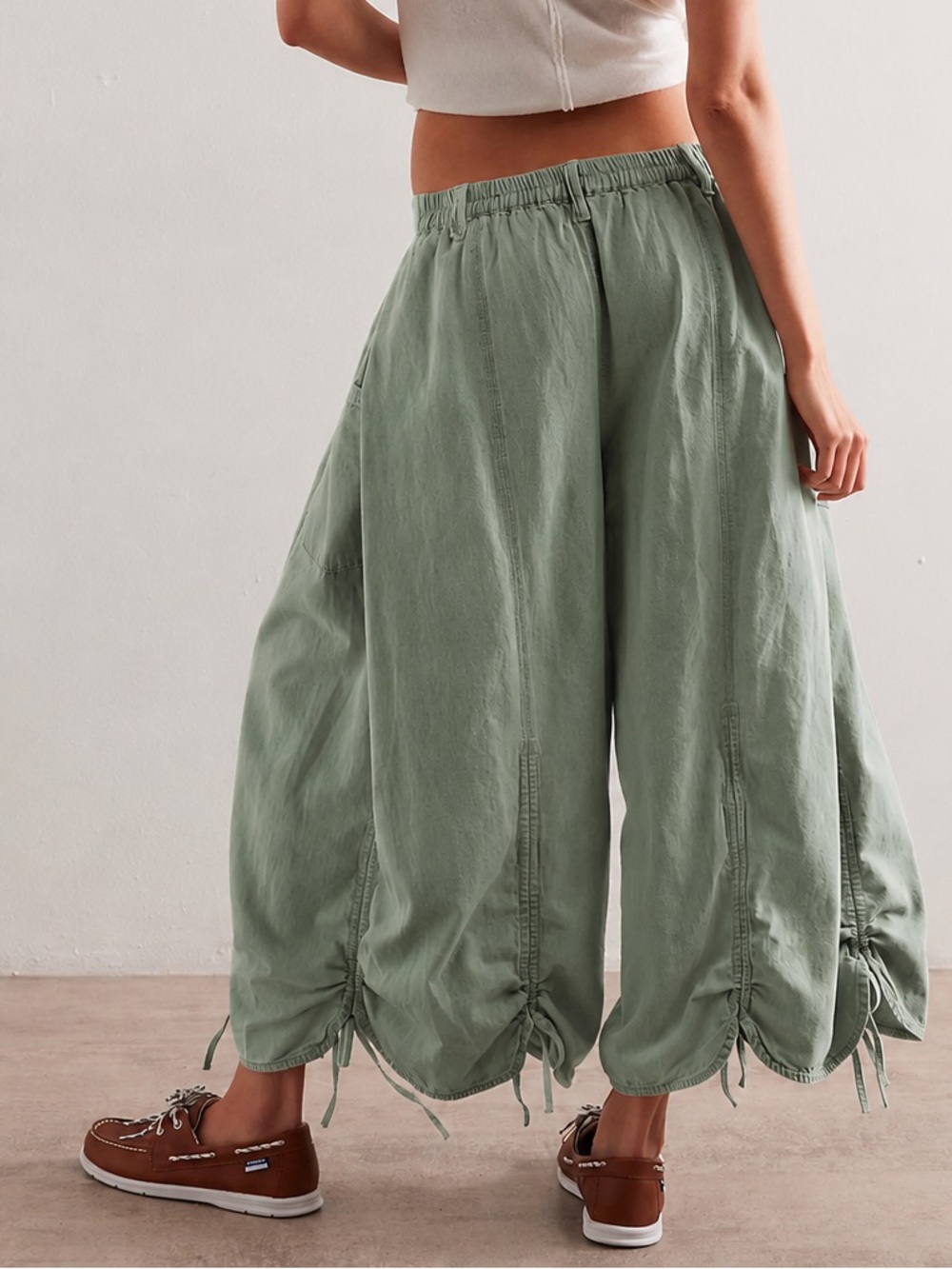 Blue Velvet | 100% COTTON | Sage Green Wide-Leg Drawstring Hem Pants | size M